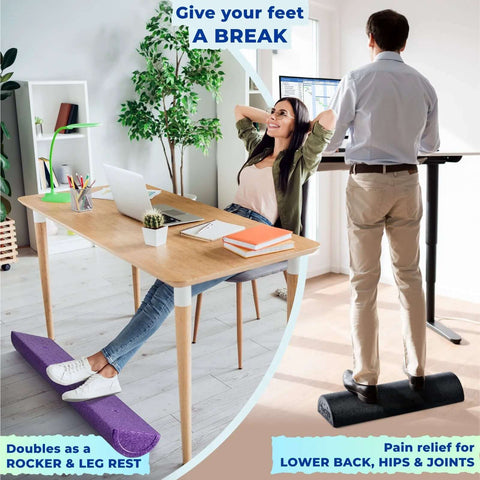 Person using High Density EPP Half Round Back Roller Foam for Exercise Yoga Pilates and Stretching as foot rest and balance aid