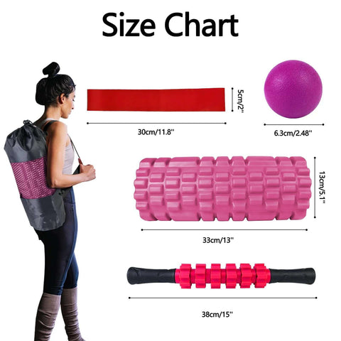 5 in 1 Foam Roller Set with trigger point roller, massage stick, ball, band, and bag for deep muscle relief and recovery.