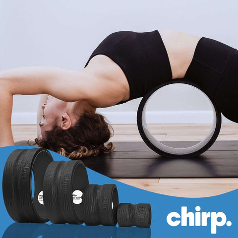 Density Foam Roller With Built In Spine Channel For Targeted Back And Neck Relief in use by woman, 4 Pack shown, supports up to 500lbs