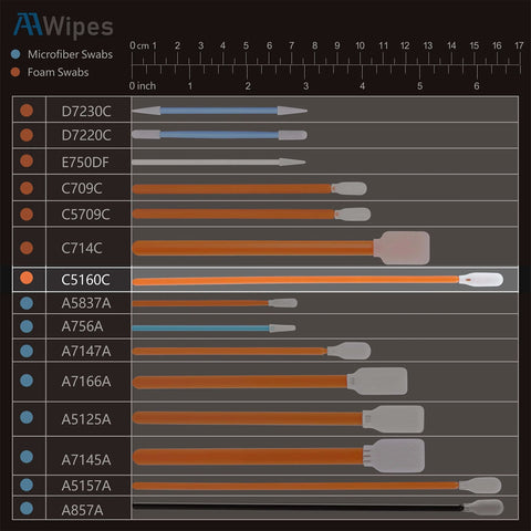 Comparison chart of Long Reach Cleanroom Foam Swabs 6.3 Inch Round Head Orange 100 Pack and similar cleaning swabs.
