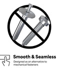 Image showing a bolt and screw crossed out, promoting Sticks Like Crazy High Temp Dark Gray Double Sided Foam Tape 4611 for seamless bonding.