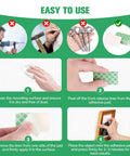 Instructional image showing steps to use double sided foam tape pads, including cleaning, peeling liner, and pressing to mount.