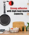 Navona 16Pack Heavy Duty Double Sided Mounting Tape – VHB 5952 Foam Tape demonstrating strong adhesion by holding a frying pan on wall.
