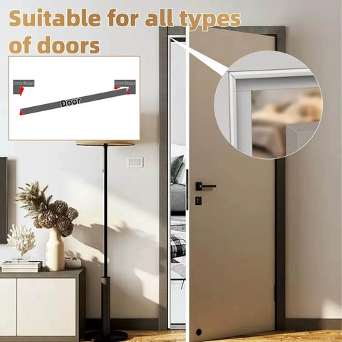 118” Wedge-Shape Foam Window Weather Stripping Door Seal Strip, soundproofing frame installed on an exterior front door, white