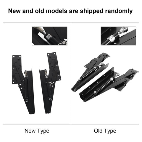 Comparison of new and old 1pair Folding up Top Table Mechanism Hardware Fitting Hinge, black gas hydraulic, shown side by side