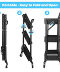 Foldable 3 Tier Metal Utility Rolling Cart With Locking Folding Design For Easy Storage And Mobility Black setup stages