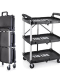 Portable Folding Service Cart With Three Tiers 330 Lb Capacity Workhorse Rolling Utility Cart On Wheels for various uses