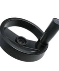 Foldable Aluminum Alloy And Bakelite Handwheel With Rotating Handle For Metal Lathe 4.92 Inch Diameter Durable Black Lathe Accessory