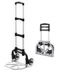 Folding Hand Truck, Dolly Cart with Wheels Foldable shown in open and collapsed state, lightweight aluminum luggage cart for utility use.