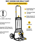 J Folding Hand Truck and Dolly, 200 LB Capacity Upgraded Aluminum Dolly Cart with foam handle, detailed features highlighted