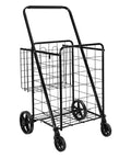 Foldable Collapsible Shopping Cart With 360 Degree Wheels To Haul Groceries And More, Extra Large Capacity, Dual Basket Design, Built Tough Metal Frame, Easy Assembly, Black