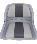 UPALDHOU foldable boat seat with light gray frame and two-tone cream and dark gray PVC leather cushions