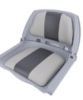 UPALDHOU foldable boat seat, front view, with beige and dark gray PVC leather cushions on a light gray PP frame