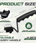 Two Pack Foldable Carry Handles With Non Slip Grip And Aluminum Base, 50 Lb Load Capacity visible with size dimensions, ideal for bags.