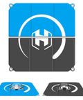 Foldable 22 Inch Drone Landing Pad With Fast Fold System 2x3 Double Sided Waterproof Blue Gray Helipad, shown folded and unfolded.