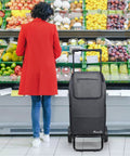 Person with 2 in 1 Shopping Carts for Groceries, 330 lbs Grocery Cart, Foldable Utility Cart with Wheels in front of fruit display