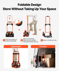 Stair Climbing Cart 260 LBS portable folding aluminum trolley dolly with telescoping handle and 6 mute wheels, showing foldable design.