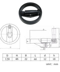 Diagram of Foldable Aluminum Alloy And Bakelite Handwheel With Rotating Handle For Metal Lathe 4.92 Inch Diameter with measurements.