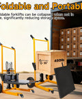 Foldable Hydraulic Material Lift Winch Stacker 450 Lbs Capacity With 35.8 Inch Max Lift And 9 Inch Wheels