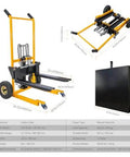Foldable Hydraulic Material Lift Winch Stacker 450 Lbs Capacity With 35.8 Inch Max Lift And 9 Inch Wheels 360 Degree Swivel Casters Pallet Truck Dolly Fork Lift Table Cart Removable Platform Adjustable Forks