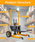 Foldable Hydraulic Material Lift Winch Stacker 450 Lbs Capacity features adjustable forks, swivel casters, and steel frame.