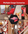 Multi Function Foldable Level Tool 28 Inch shown in various job site scenarios for woodworking and DIY projects.