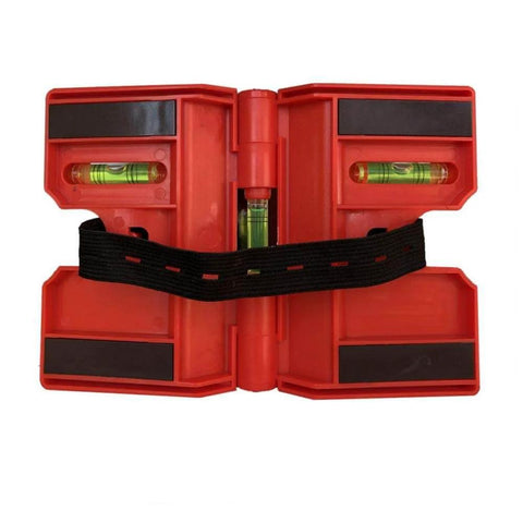 Front view of 2 Pack Folding Magnetic Post Level for Pipe Post and Beams Leveling with 4 magnetic strips and 3 vials.