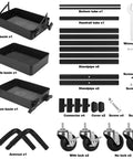 Parts layout for Foldable 3 Tier Metal Utility Rolling Cart With Locking Folding Design For Easy Storage And Mobility The Workhorse Trolley Organizer For Home Office Library Black.
