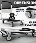 Heavy Duty Foldable Push Cart Dolly | 330 lbs. Capacity | Upgraded Collapsible Hand Truck Folding Platform with Swivel Wheels shown folded and open