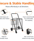 Foldable Collapsible Shopping Cart With 360 Degree Wheels To Haul Groceries And More, Extra Large Capacity, Dual Basket Design