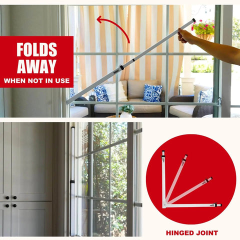 Sliding Door Security Bar-Child Proof Sliding Door Lock Bar with Anti Lift Lock, adjustable, folding away into white patio doors