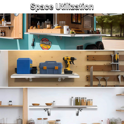 Foldable Concession Shelf for Snack Bars and Carts, 36 by 12 Inches, Stainless Steel, Drop Down Design in use