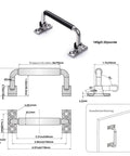 304 Stainless Steel Foldable Cabinet And Drawer Pull Handles With Rubber Grip 90 Degree Folding Four And A Half Inch Length Space Saving Durable Hardware For Cabinets And Drawers Corrosion Resistant with technical dimensions and installation diagram.