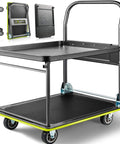 Heavy Duty Push Cart Dolly With 700 Pound Capacity Foldable Steel Two Tier Platform Hand Truck, steel frame, smooth wheels