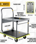 Heavy Duty Push Cart Dolly With 700 Pound Capacity Foldable Steel Two Tier Platform Hand Truck For Moving Heavy Loads