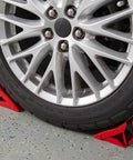 Foldable Steel Wheel Chock Set For Cars And Trailers 2 Pack With Heat Treated Drop Forged Construction Stronger Than Plastic Compact Fold Flat