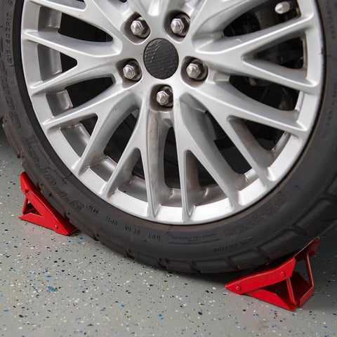 Foldable Steel Wheel Chock Set For Cars And Trailers 2 Pack With Heat Treated Drop Forged Construction Stronger Than Plastic Compact Fold Flat