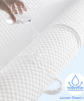 Foldable Toddler Bed Rail With Safe Bumper And Flap Non Slip Machine Washable Cover showing water repellency in close-up view.