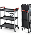 Portable Folding Tool Service Cart On The Go with 150 lb Capacity, Locking Mechanism, Three Shelf Ergonomic Design, Black Red Finish