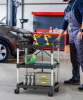 Foldable Utility Cart On Wheels For Home Garage Office Or Restaurant With 3 Tier And 360 Degree Swivel Wheels Brakes On Two No Assembly Required 240 LBS Capacity Collapsible Rolling Cart By YITAHOME with tools