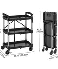 Foldable Utility Cart On Wheels For Home Garage Office Or Restaurant With 3 Tier And 360 Degree Swivel Wheels Brakes On Two