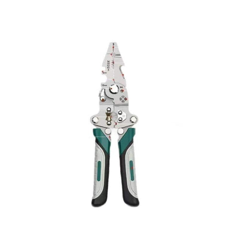 Foldable Automatic Wire Stripper And Cutter With 18 In 1 Wire Crimping Tool for repair and splicing, high carbon steel blades, front view