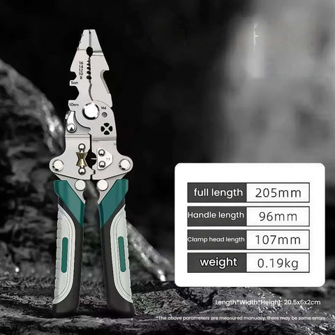 Foldable Automatic Wire Stripper And Cutter With 18 In 1 Wire Crimping Tool, silver and green, dimensions: full length 205mm