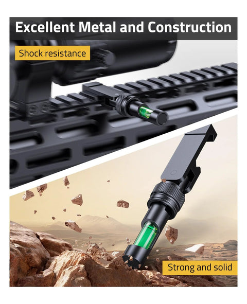 foldable scope leveling kit with shock resistance on rifle picatinny rail, emphasizing strong and solid construction