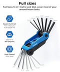 Folding Allen Wrench Set 14 Piece With Metric And SAE Sizes 2mm To 6mm And 5/64 Inch To 1/4 Inch For Home DIY And Bicycle Maintenance And Repairs
