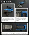 Folding Allen Wrench Set 14 Piece With Metric And SAE Sizes 2mm To 6mm And 5/64 Inch To 1/4 Inch shown in compact, foldable design.