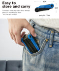 Folding Allen Wrench Set 14 Piece With Metric And SAE Sizes 2mm To 6mm And 5/64 Inch To 1/4 Inch being placed in a jean pocket