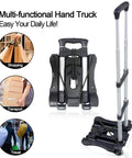 Folding Hand Truck and Dolly 110-lbs Lightweight Portable Luggage Cart for School Travel Office Moving (Black) shown folded and unfolded