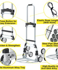 260 LBS Stair Climbing Cart, Aluminum Trolley Dolly with Elastic Rope, Steel Pipe Skeleton, and Anti-Skid Alloy Tray