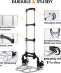 Folding aluminum hand truck cart 180 lb capacity portable travel dolly with telescoping handle and elasticated cord features